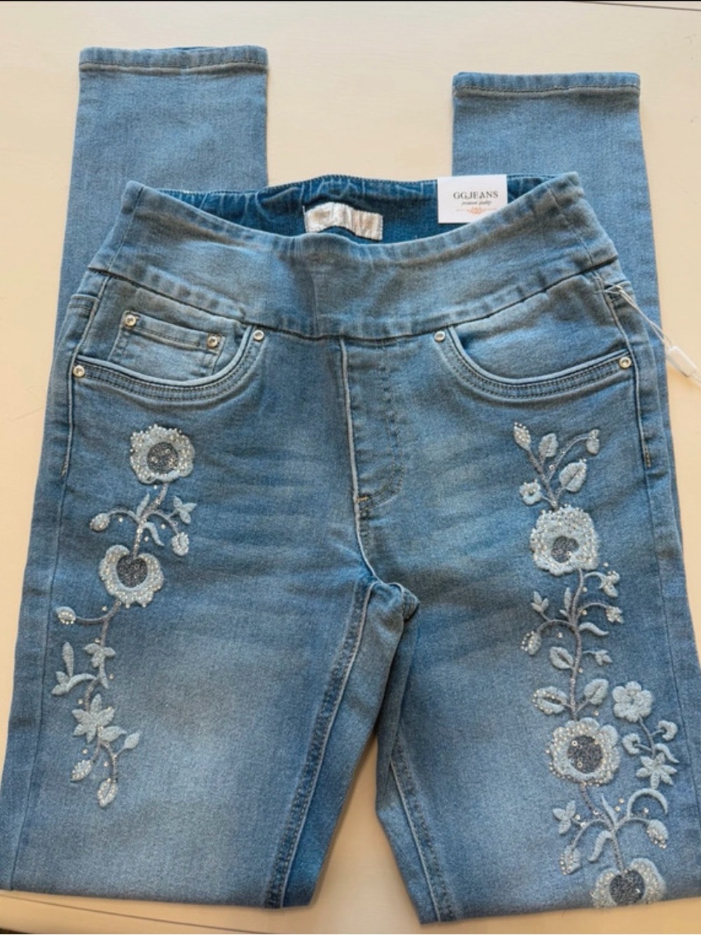 Women’s Light Blue Embroidered Straight Leg Jeans